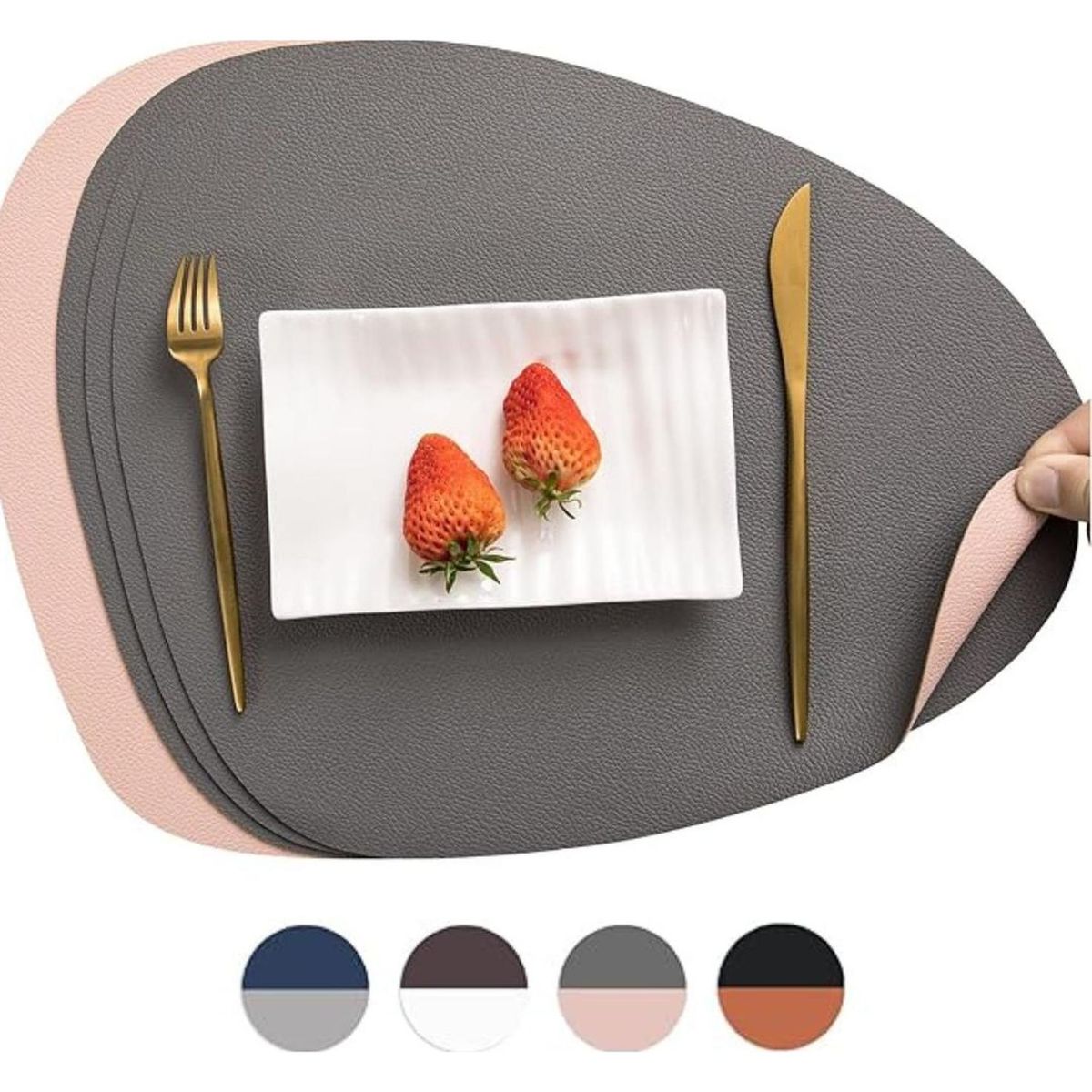 AZ AURAZEUS - Set 4 Individuales Ecocuero Impermeables Antimanchas Reversibles