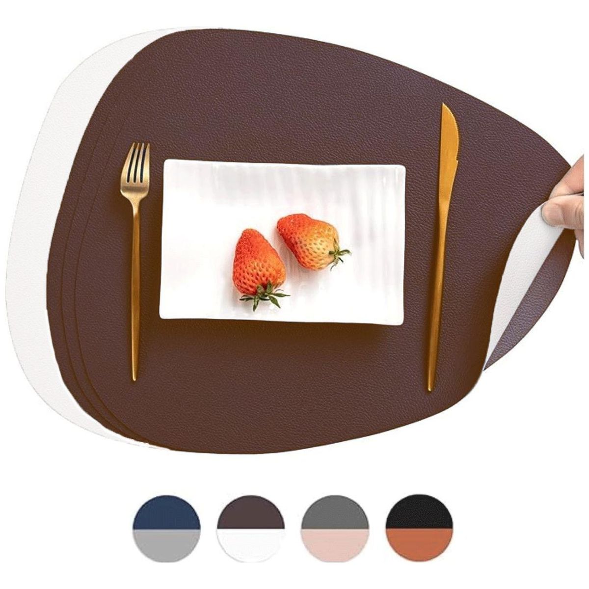 AZ AURAZEUS - Set 4 Individuales Ecocuero Impermeables Antimanchas Reversibles AZ