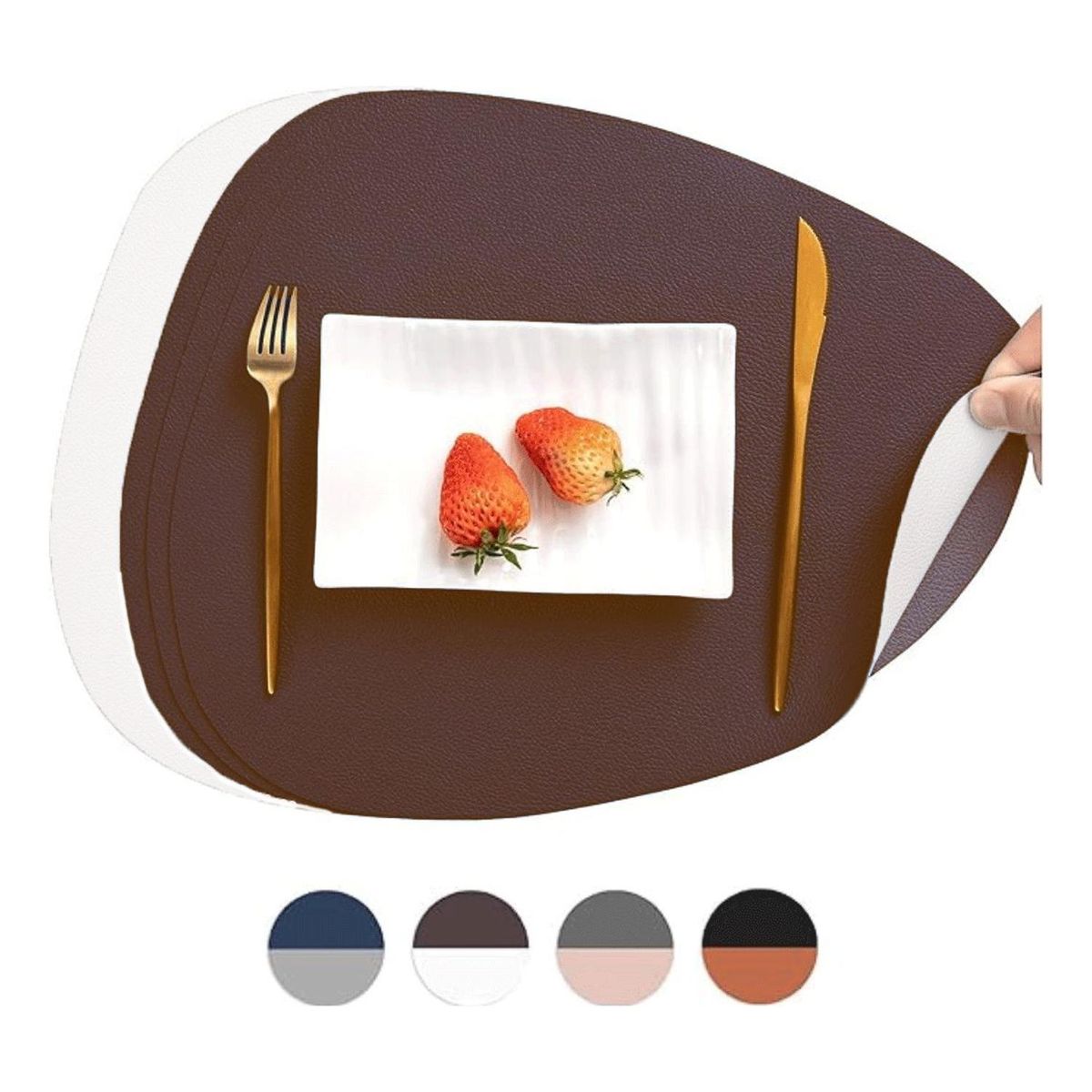 AZ AURAZEUS - Set 4 Individuales Ecocuero Impermeables Antimanchas Reversibles AZ