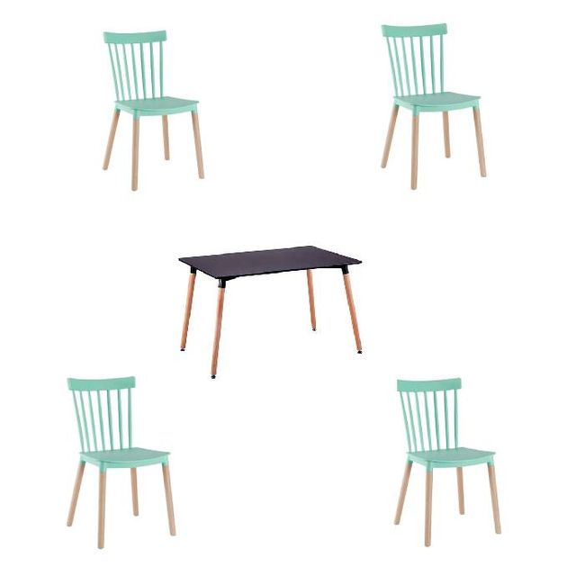 MOAD - Comedor 4P Windsor Mesa Rectangular Negra + Sillas windsor Menta