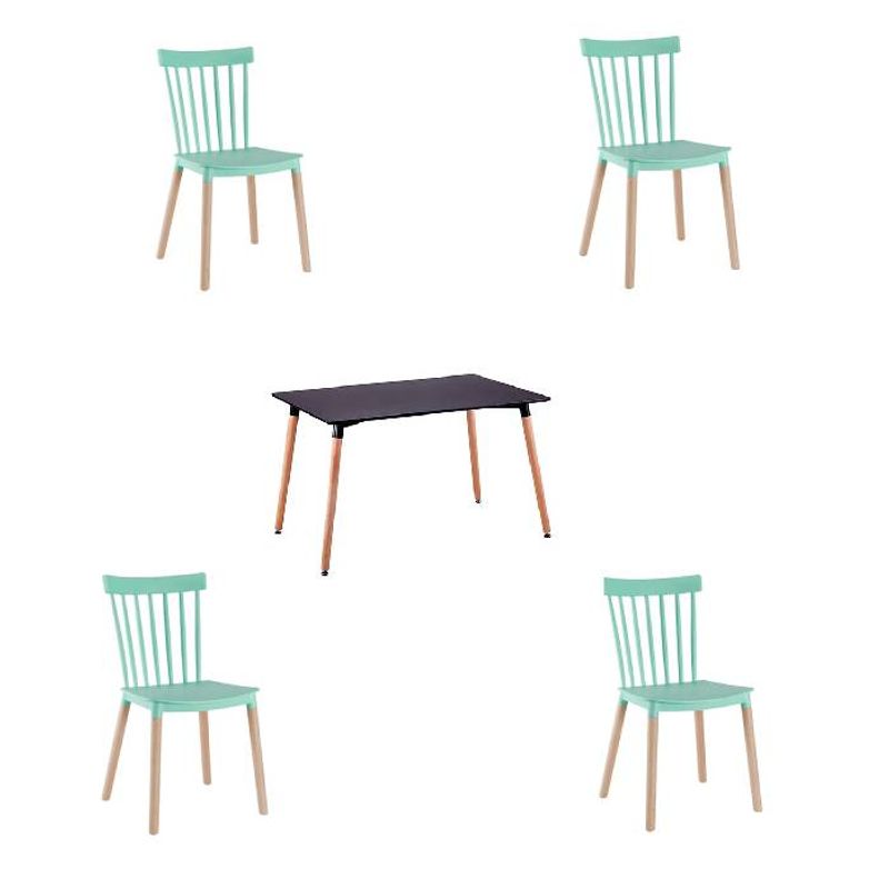 GENERICO - Comedor 4P Windsor Mesa Rectangular Negra + Sillas windsor Menta