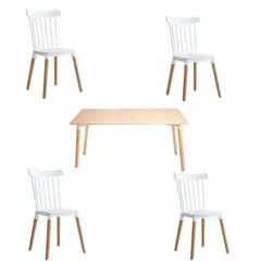 GENERICO - Comedor 4P Windsor Mesa Rectangular Madera + Sillas windsor Blancas
