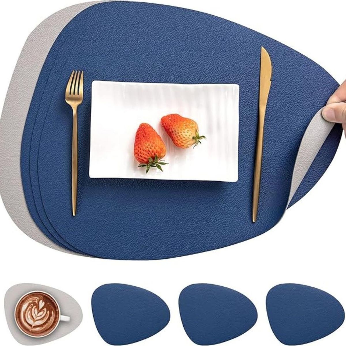 AZ AURAZEUS - Set 4 Individuales + 4 Posavasos Impermeables Antimanchas 2 en 1 Az