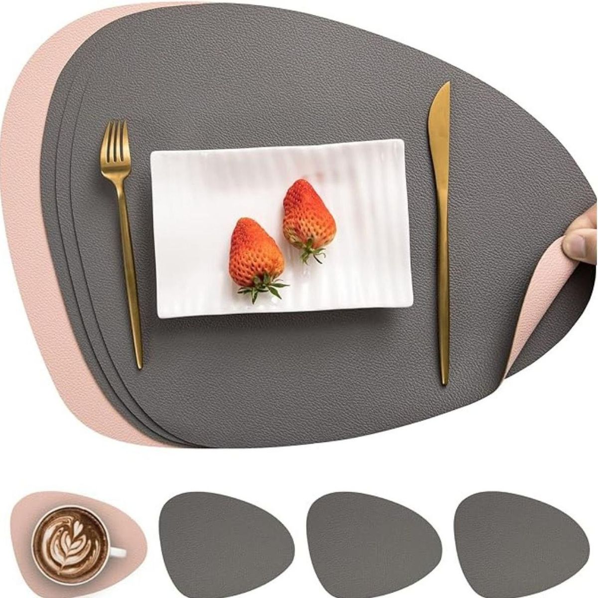 AZ AURAZEUS - Set 4 Individuales + 4 Posavasos Impermeables Antimanchas 2 en 1 Az