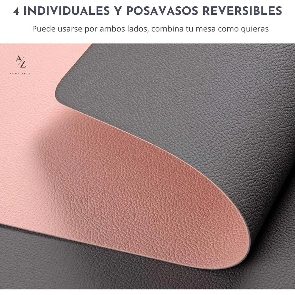 AZ AURAZEUS - Set 4 Individuales + 4 Posavasos Impermeables Antimanchas 2 en 1 Az