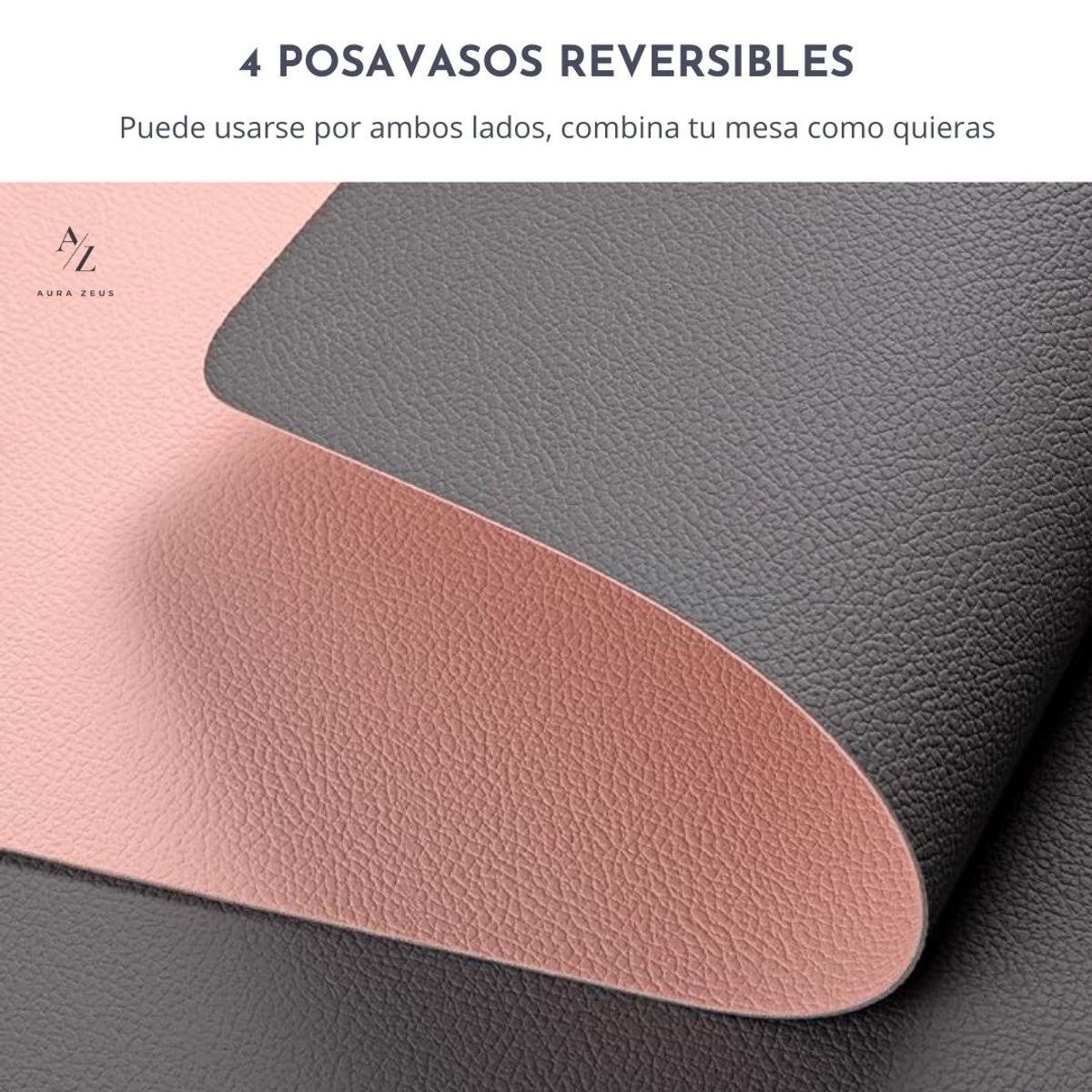 AZ AURAZEUS - Set 4 Posavasos Ecocuero Antimanchas Impermeables 2 en 1 AZ