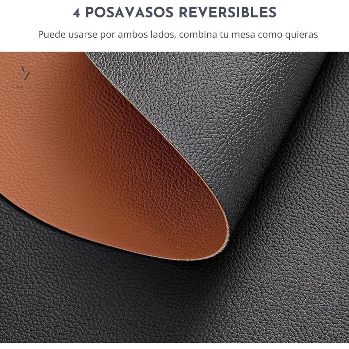 AZ AURAZEUS - Set 4 Posavasos Ecocuero Antimanchas Impermeables 2 en 1 AZ