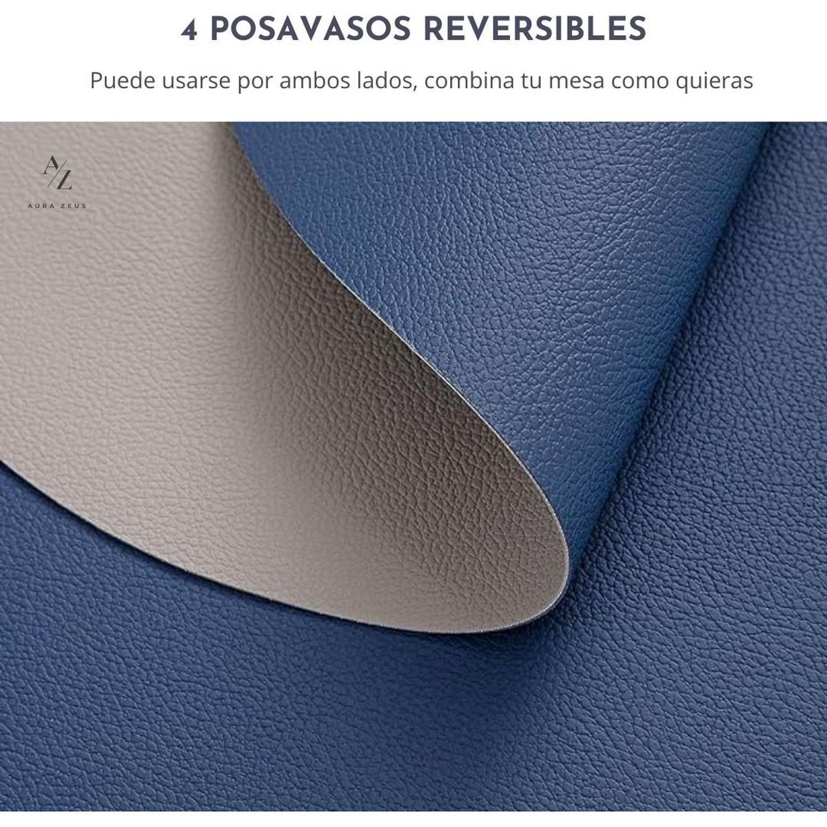 AZ AURAZEUS - Set 4 Posavasos Ecocuero Antimanchas Impermeables 2 en 1 AZ