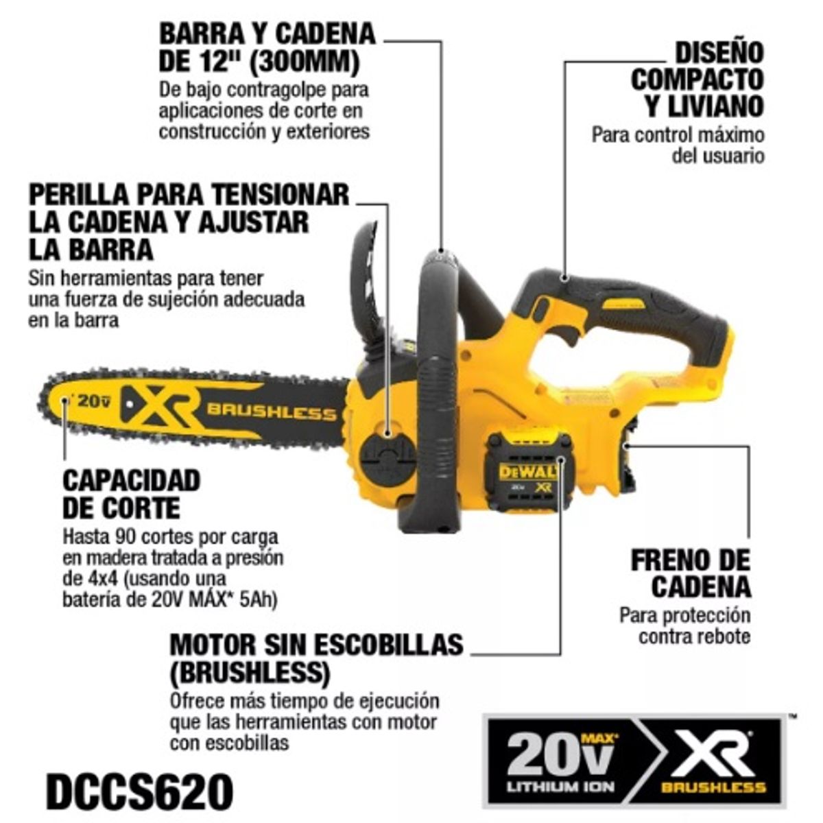 DEWALT - Motosierra Eléctrica a Batería Dewalt Dccs620b