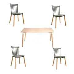 MOAD - Comedor 4P Windsor Mesa Rectangular Madera + Sillas windsor Grises