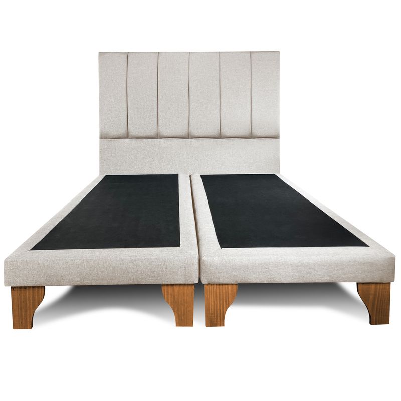GENERICO - Base Cama Europea 2 Plazas Con Respaldo Vertical Beige Lino