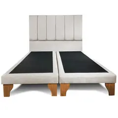 GENERICO - Base Cama Europea 2 Plazas Con Respaldo Vertical Beige Lino
