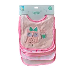GENERICO - Pack 5 Baberos Para Bebés Búho Rosa