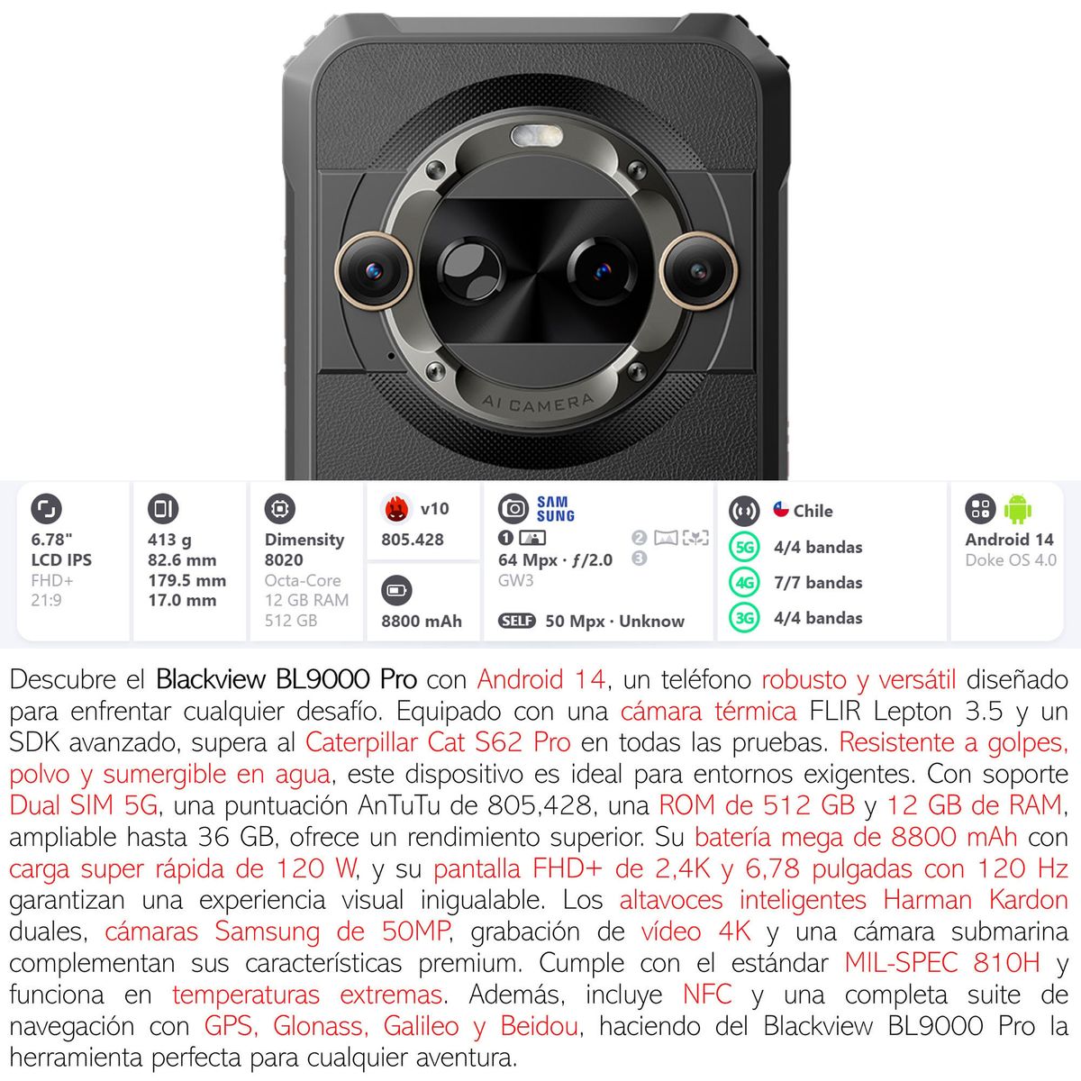 BLACKVIEW - Blackview BL9000 Pro - Camara termica Killer Cat S62 Pro