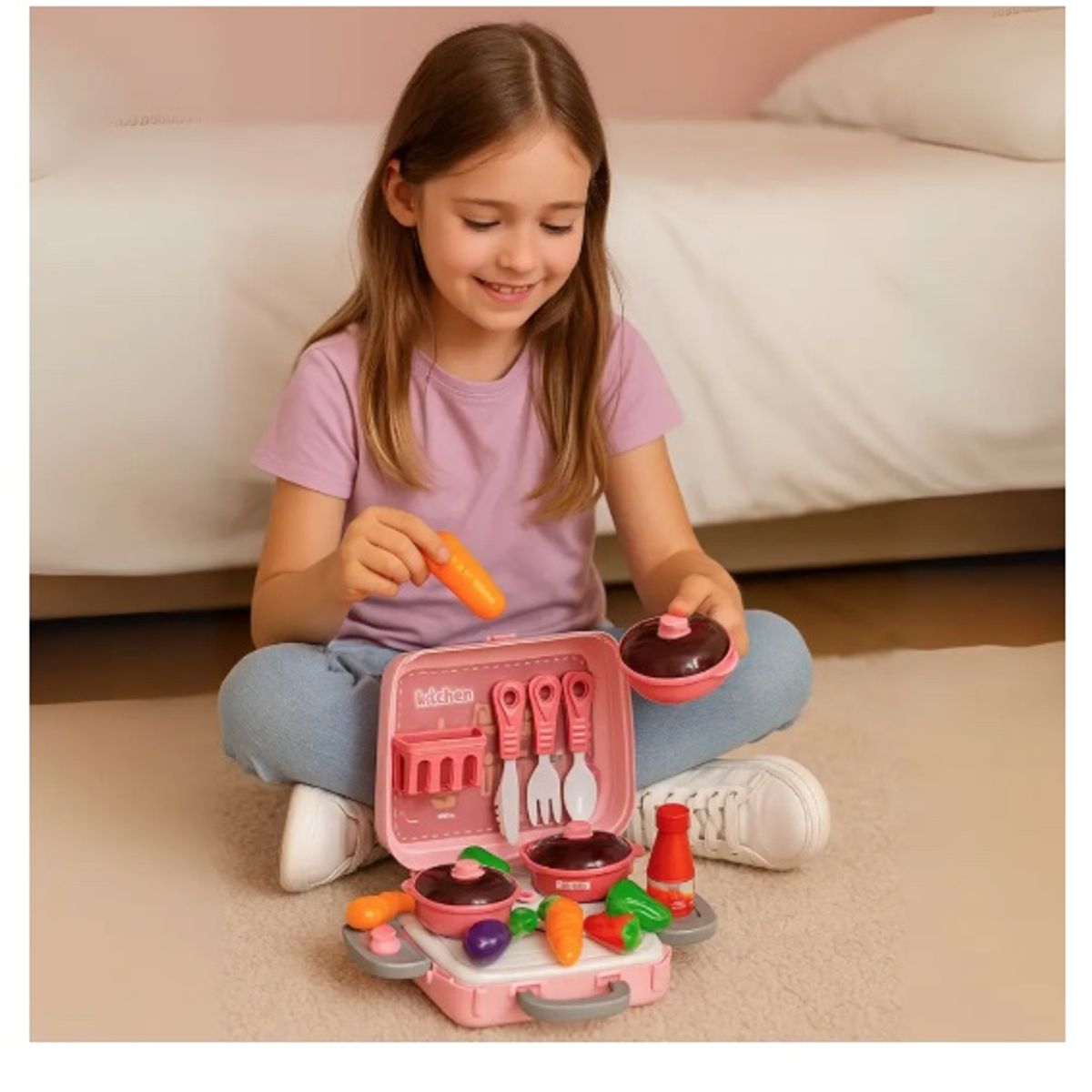 GENERICO - Set Cocina Infantil 3 En 1 Maletín Didáctico