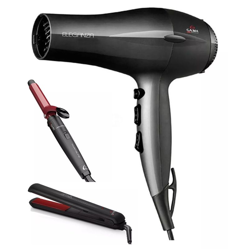 GAMA - Tricombo Gama Secador 2400 W + Alisador Cerámica + Rizador Nano Silver