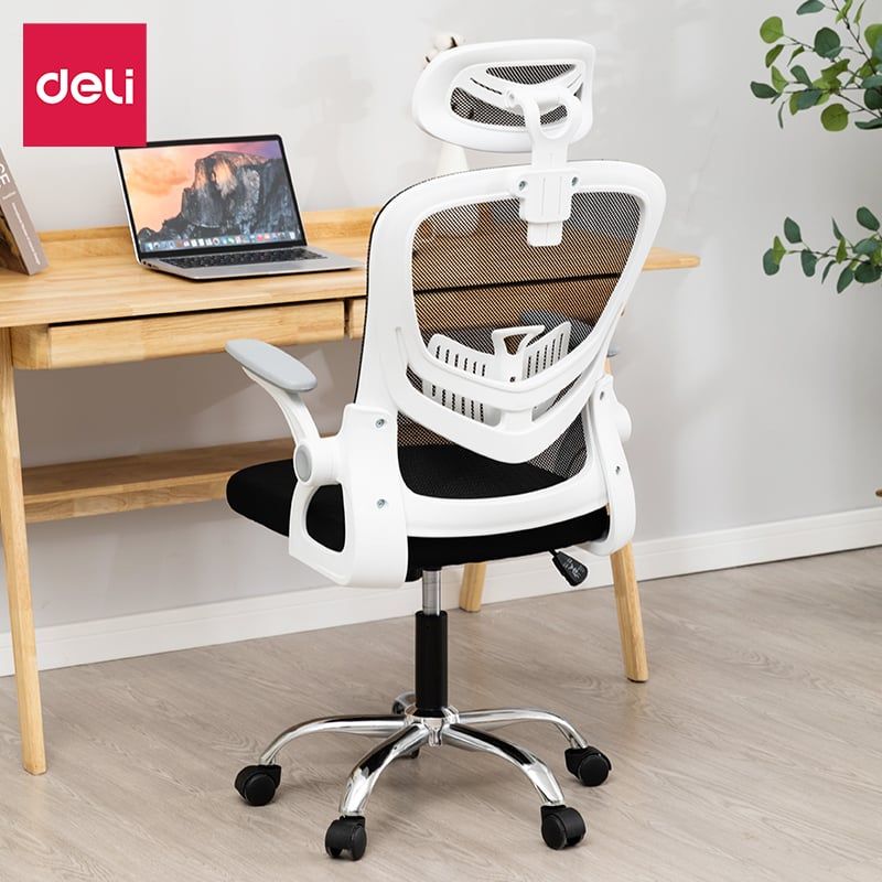 DELI - Silla de Oficina Ergonómica Blanca con base metalico