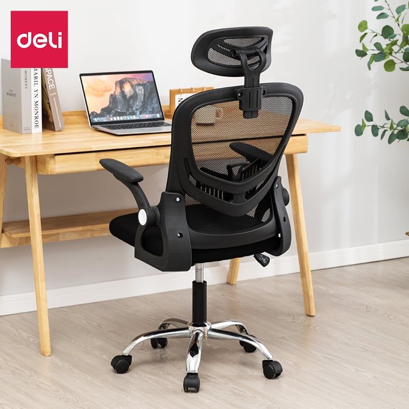 DELI - Silla de Oficina Ergonómica Negra con Respaldo Biónico