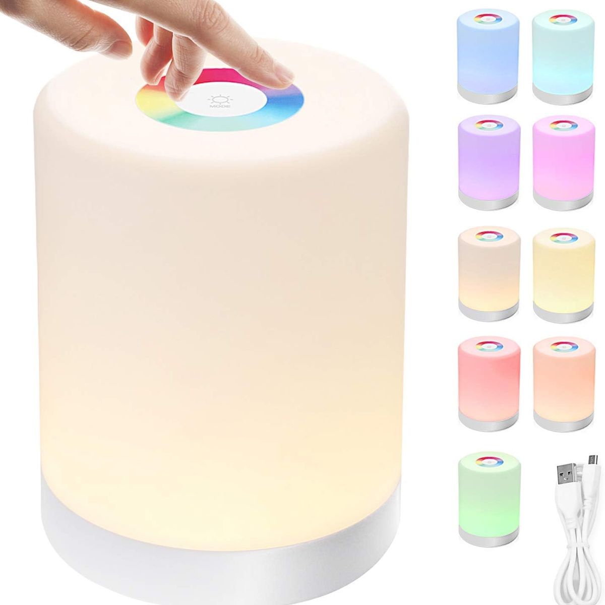 SLOWTON - Luz De Noche Recargable 7 Colores Lámpara De Mesa Con Sensor