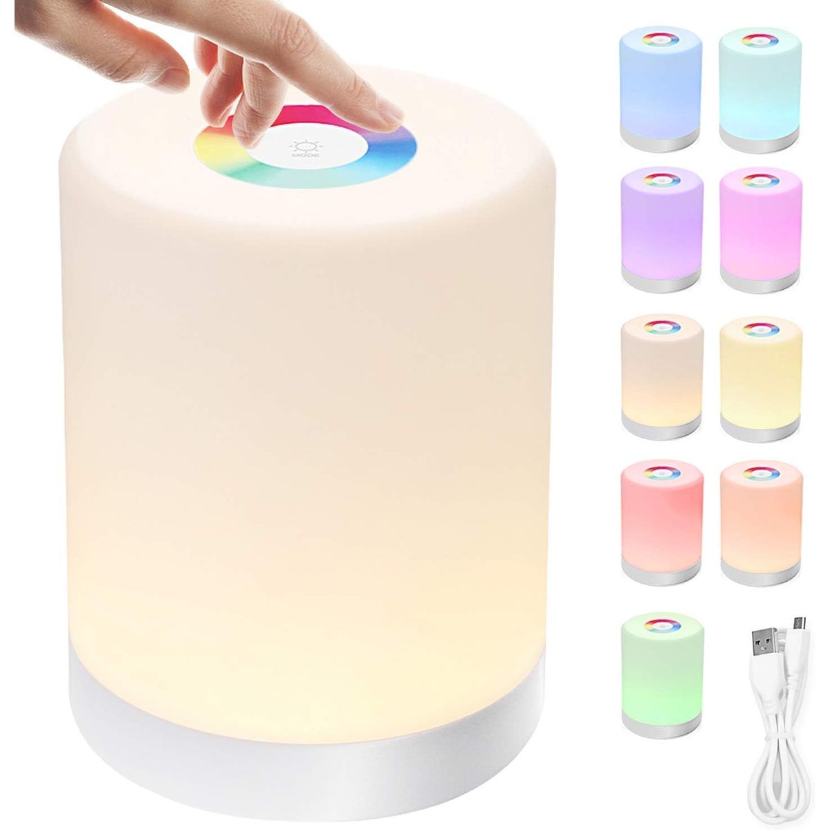 SLOWTON - Luz De Noche Recargable 7 Colores Lámpara De Mesa Con Sensor