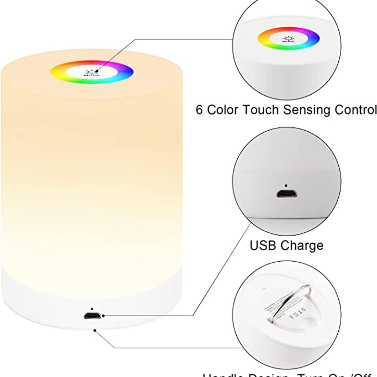 SLOWTON - Luz De Noche Recargable 7 Colores Lámpara De Mesa Con Sensor