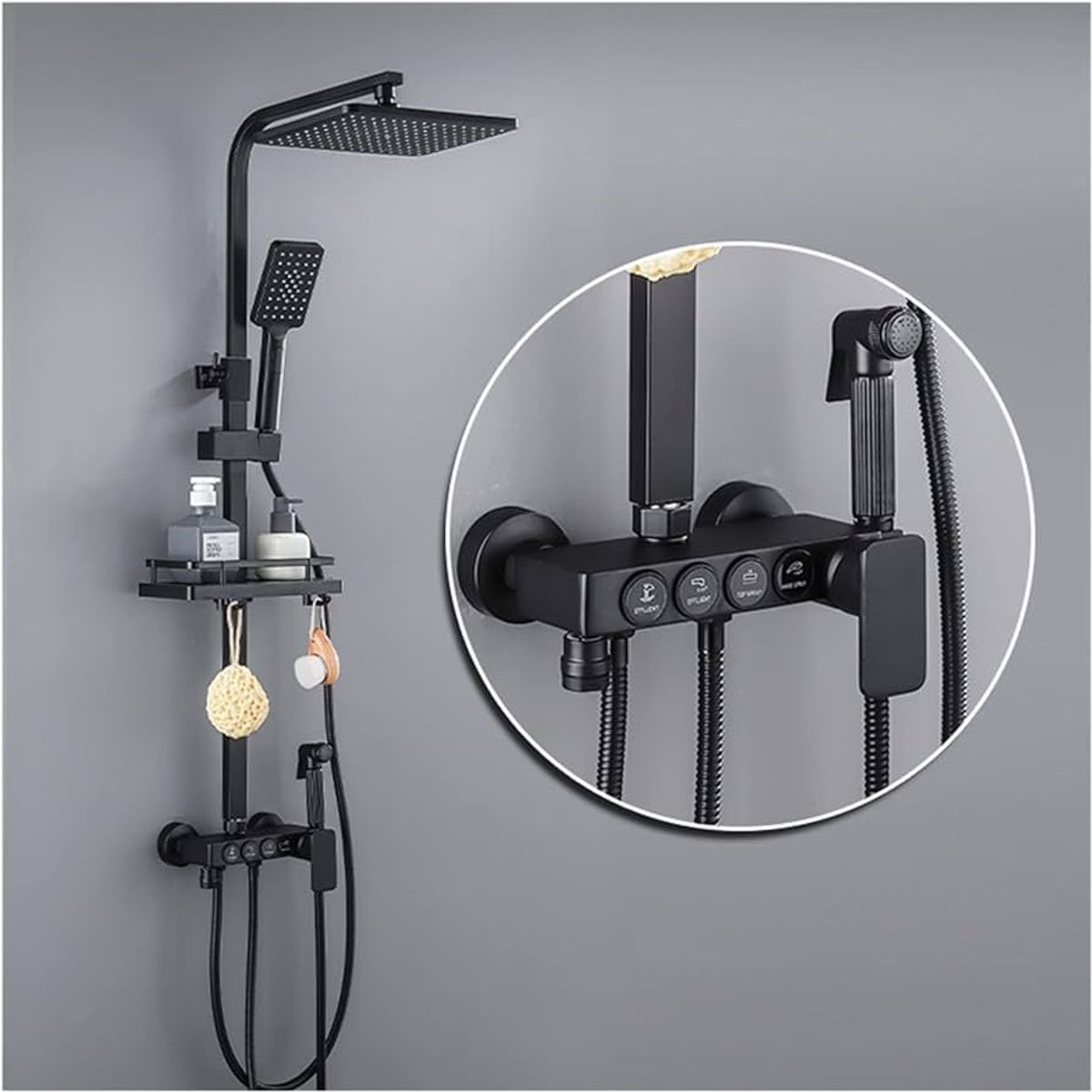 KUANGYE - Llave Monomando Ducha Columna Negra Push Boton