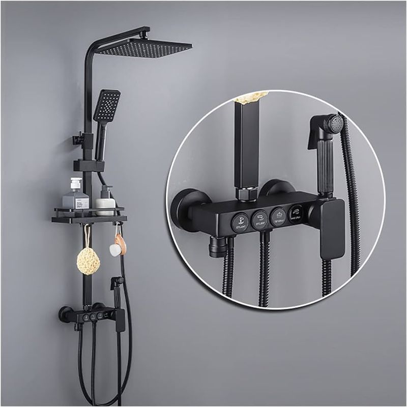 KUANGYE - Llave Monomando Ducha Columna Negra Push Boton