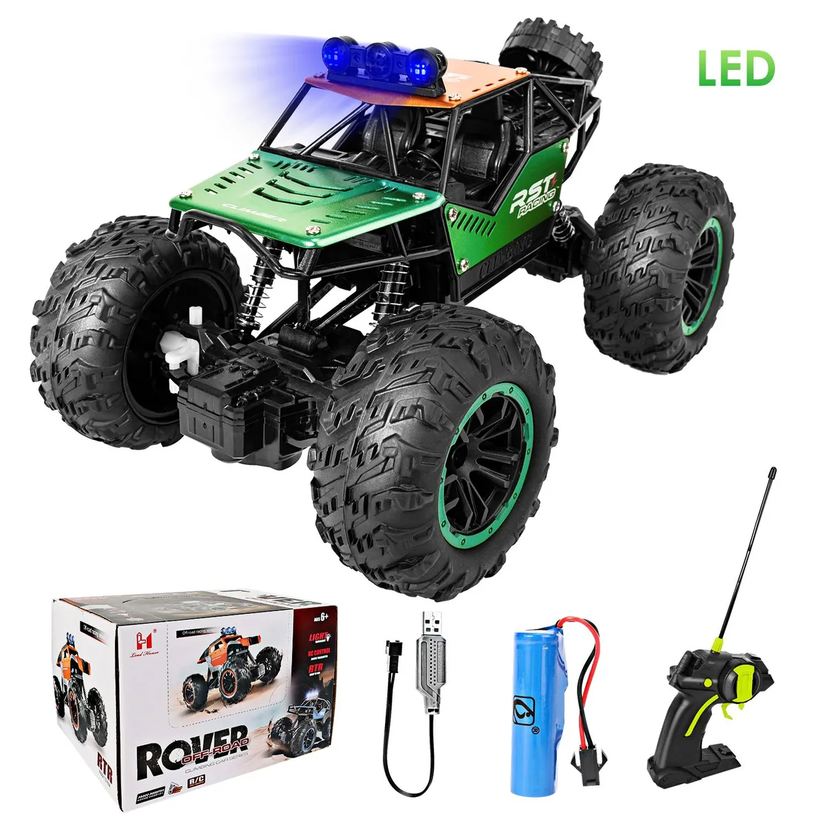 LUKOVEE - Auto Carro A Control Remoto Recargable Con Led 18kmh Azul