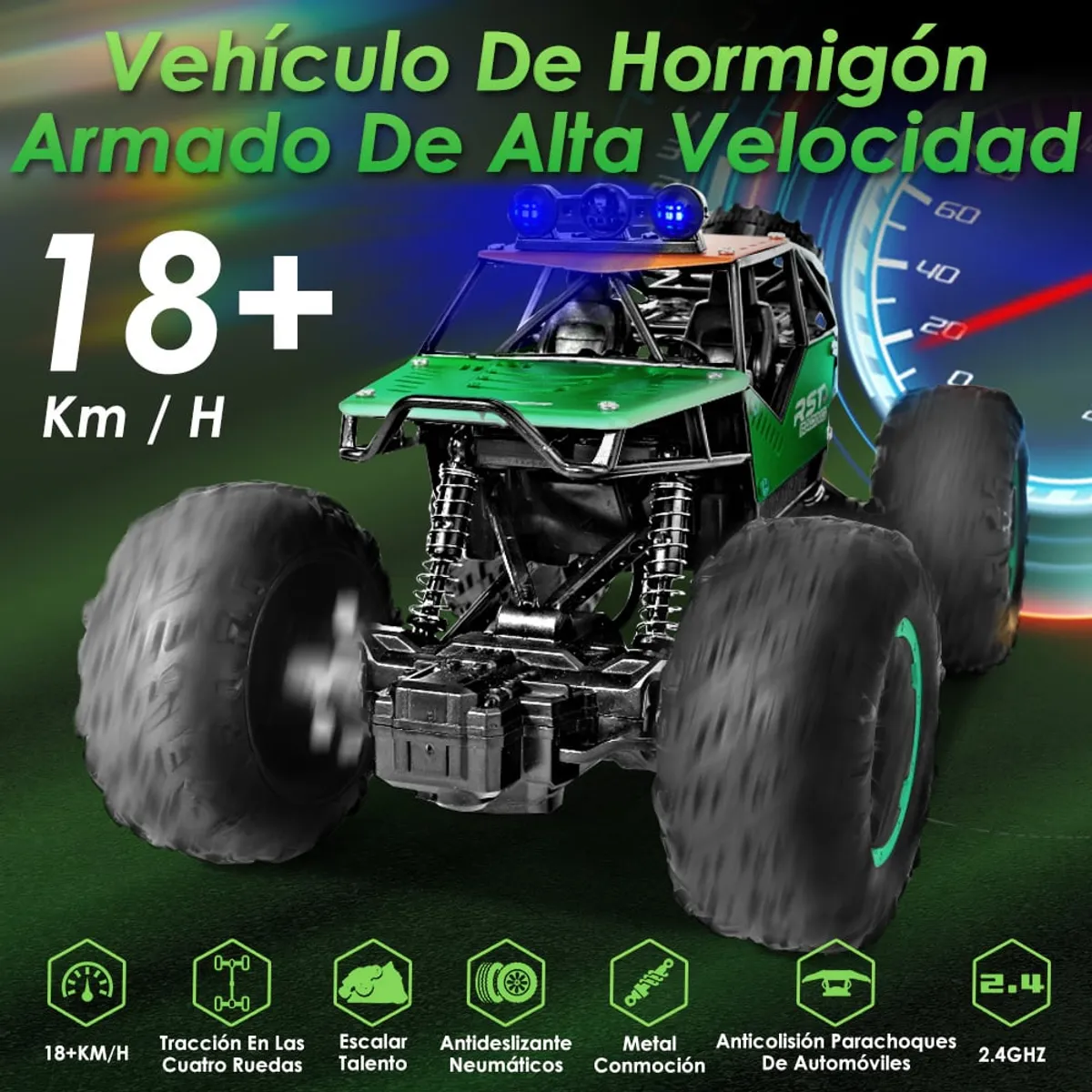 LUKOVEE - Auto Carro A Control Remoto Recargable Con Led 18kmh Azul