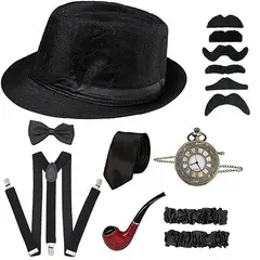 LUKOVEE - Set De Disfraz Fiesta De Gatsby 14 Piezas Para Hombre De Los Años 20