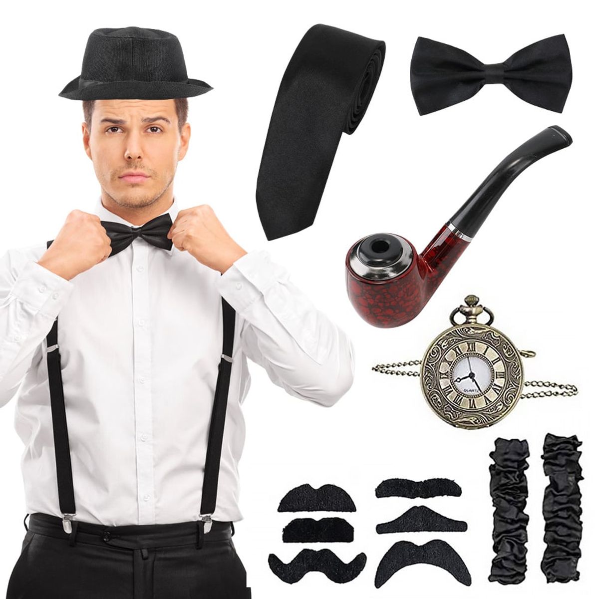 SLOWTON - Set De Disfraz Fiesta De Gatsby 14 Piezas Para Hombre De Los Años 20
