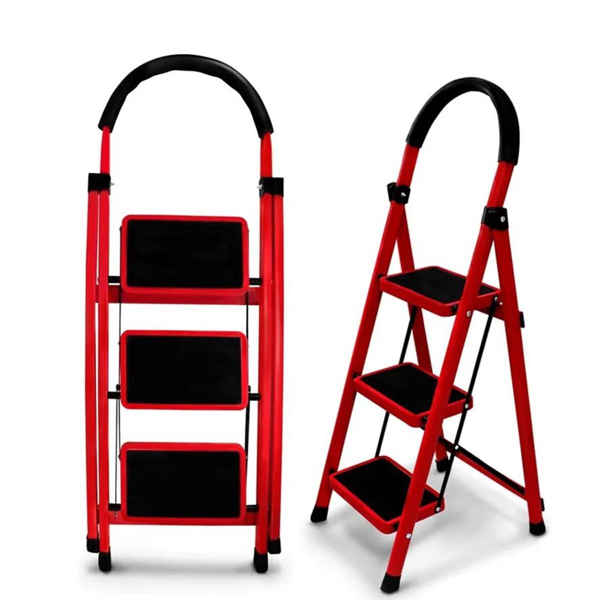 GENERICO - Escalera Plegable De Metal Roja 3 Niveles
