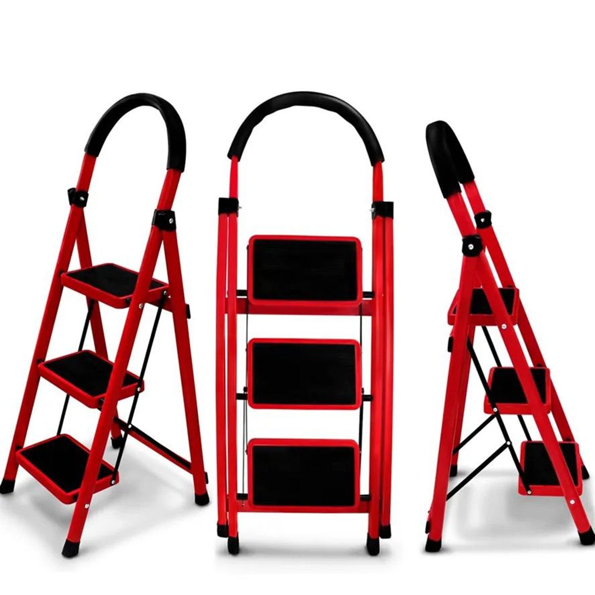 GENERICO - Escalera Plegable De Metal Roja 3 Niveles