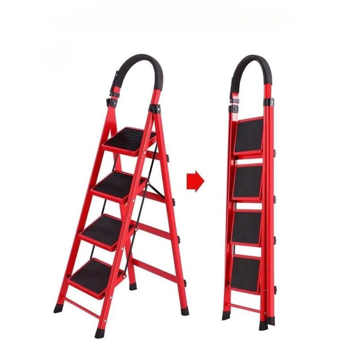 GENERICO - Escalera Plegable De Metal Roja 4 Niveles