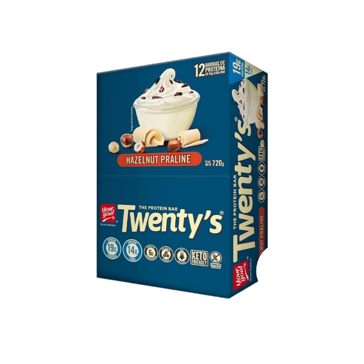 YOUR GOAL - BOX 12 BARRAS TWENTYS  HAZELNUT PRALINE 19GR PROTEINA - YOUR GOAL