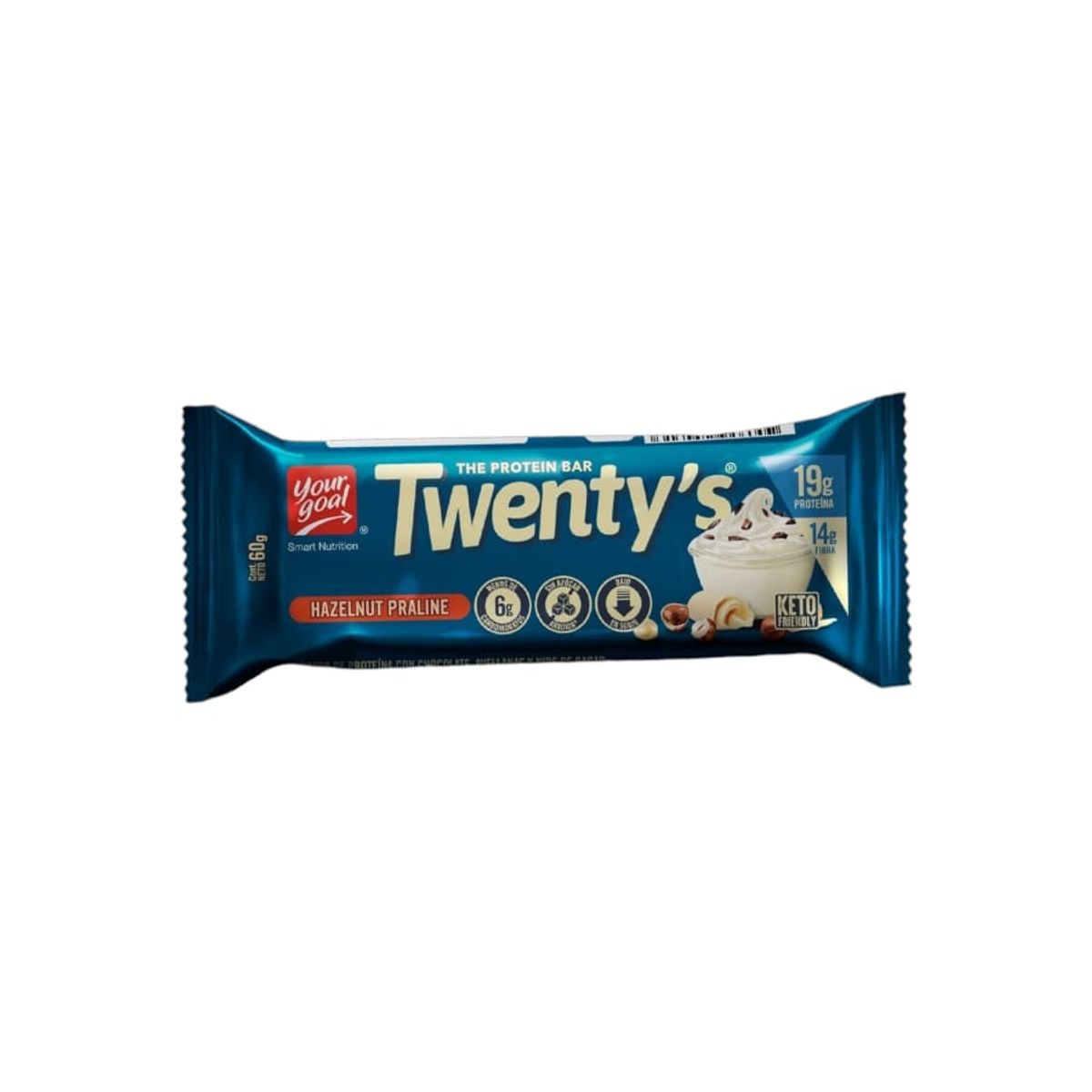 YOUR GOAL - BOX 12 BARRAS TWENTYS  HAZELNUT PRALINE 19GR PROTEINA - YOUR GOAL