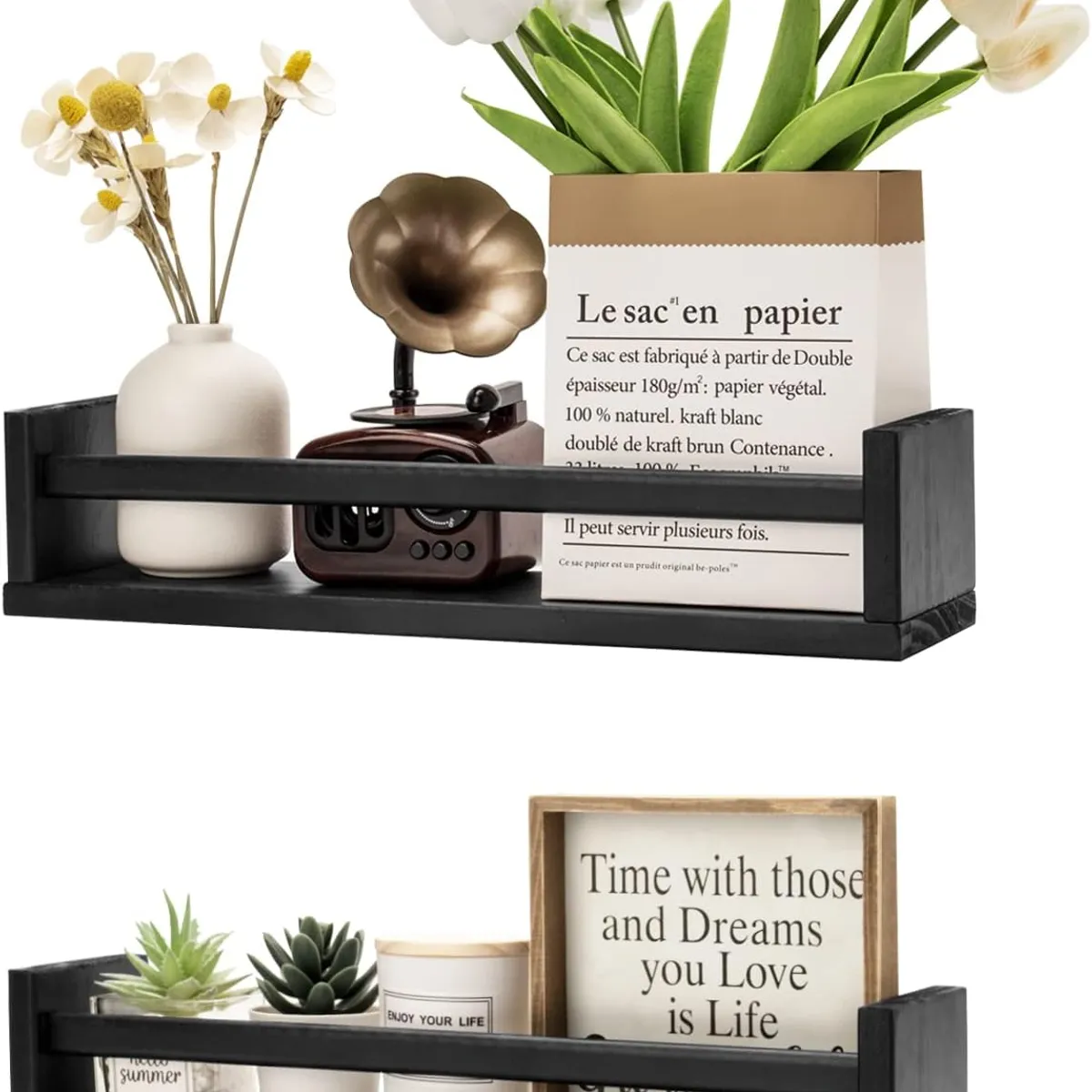 GENERICO - Repisas Flotantes De Madera Multifuncional Set de 2 Negro