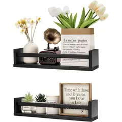 GENERICO - Repisas Flotantes De Madera Multifuncional Set de 2 Negro
