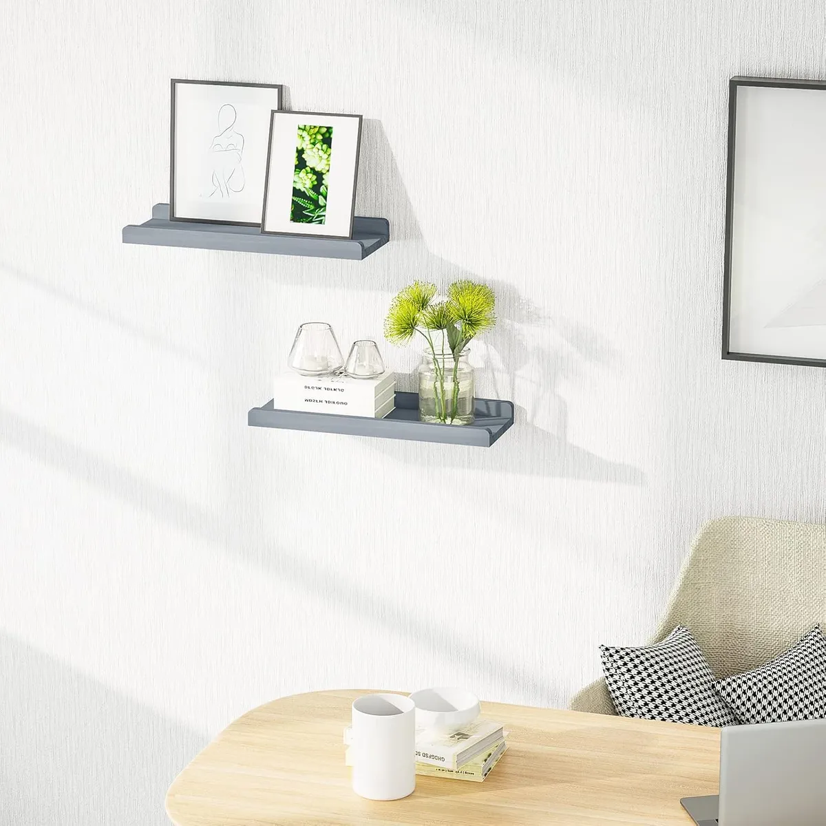 RAGNAR - Repisas Flotantes De Madera Modernas Y Rusticas Macizas X2 Gris