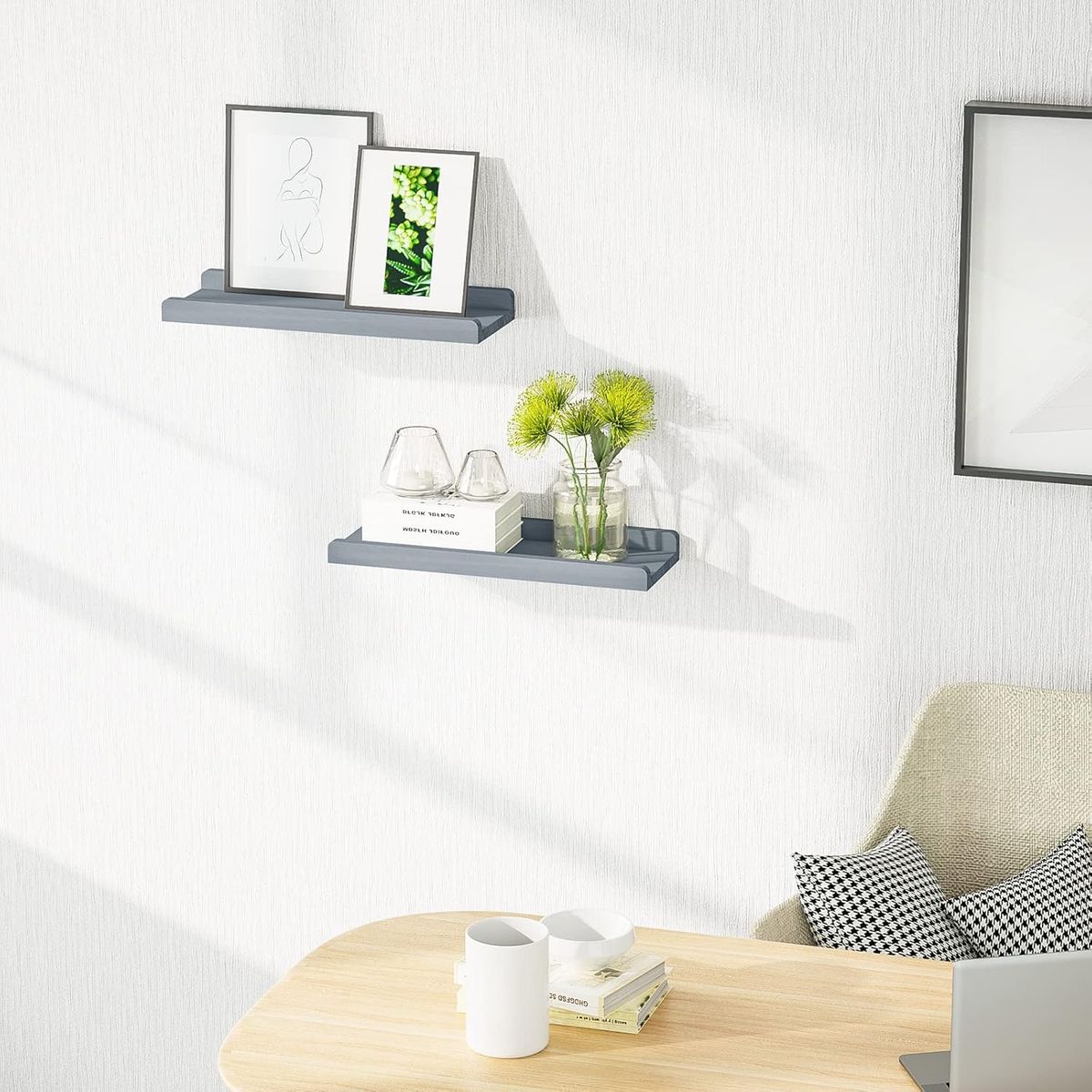 GENERICO - Repisas Flotantes De Madera Modernas Y Rusticas Macizas X2 Gris