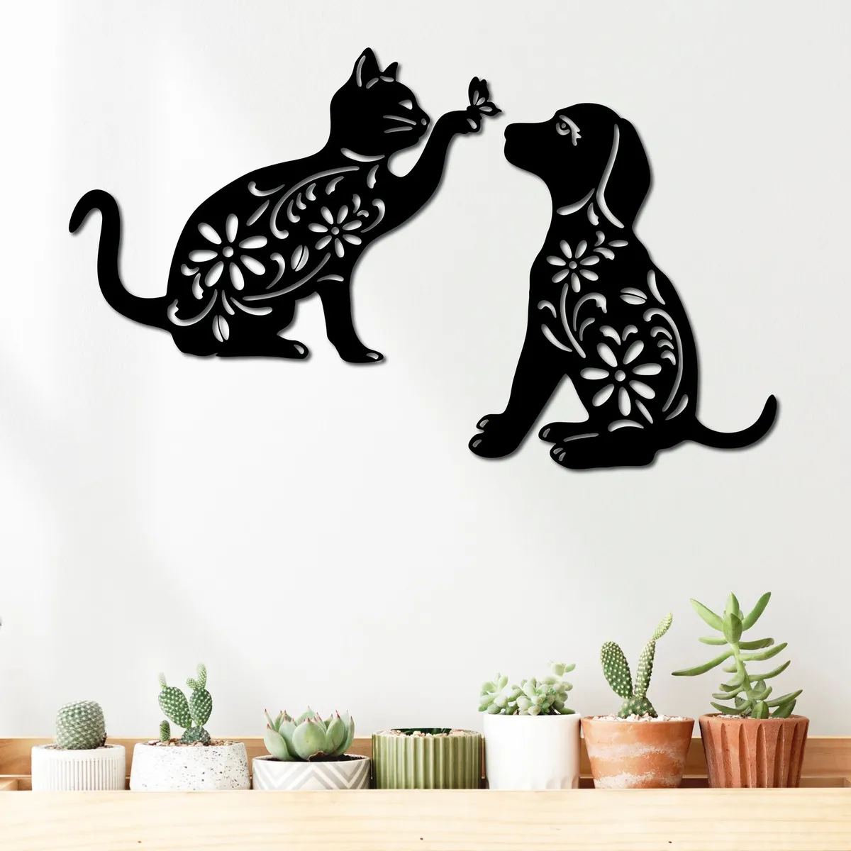 ELAB PROPIA - Set 2 Cuadros Decorativos Gato y Perro - Calado Madera Fun Republic