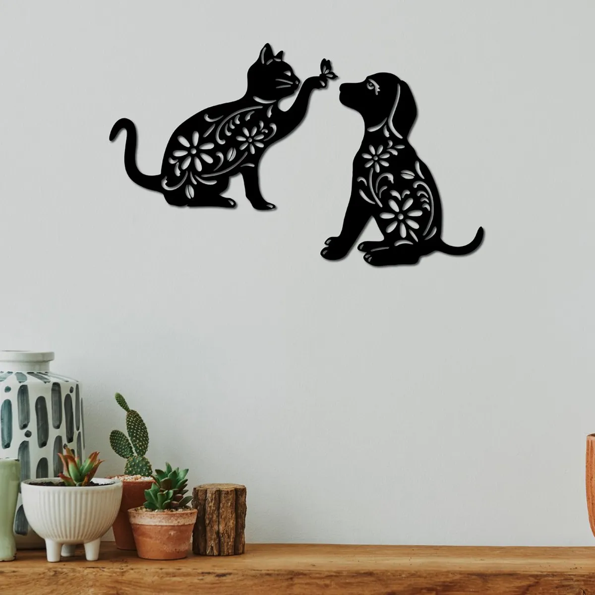 ELAB PROPIA - Set 2 Cuadros Decorativos Gato y Perro - Calado Madera Fun Republic