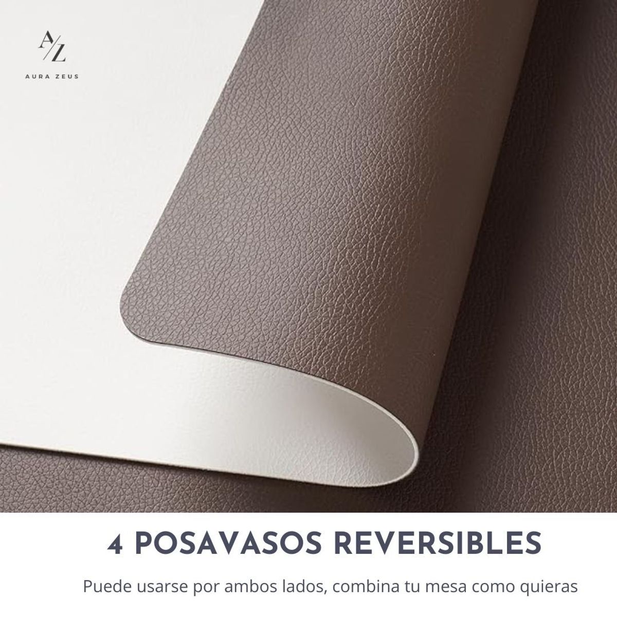 AZ AURAZEUS - Set 4 Posavasos Ecocuero Antimanchas Impermeables 2 en 1 AZ