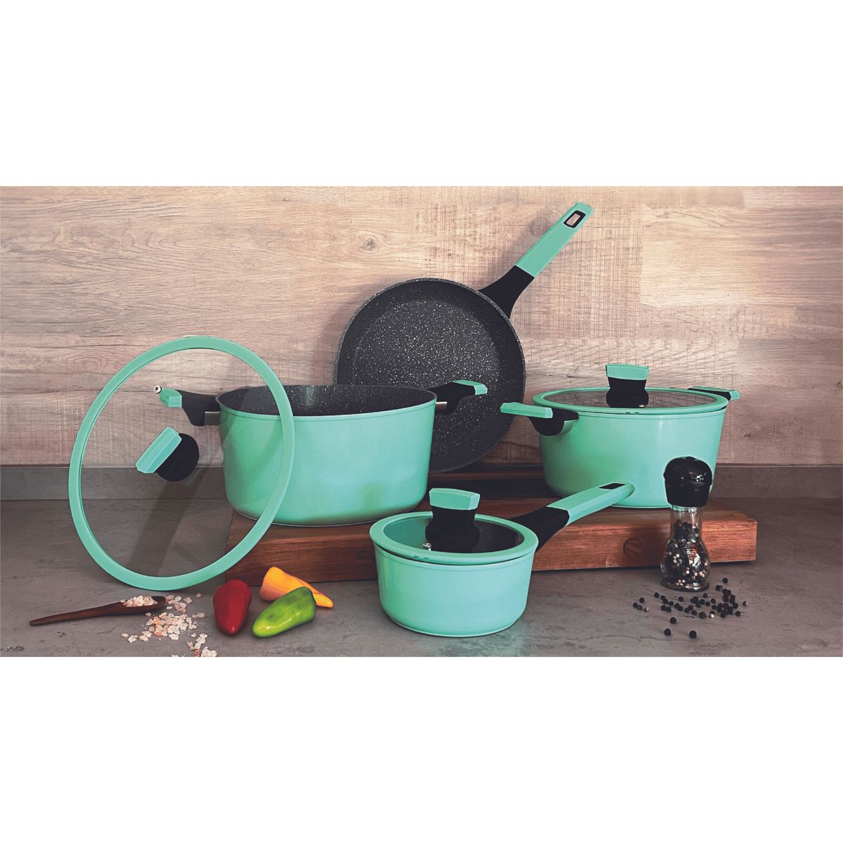 KITCHENWARE - BATERIA DE COCINA 7 PIEZAS SOHO MINT ALUMINIO FORJADO