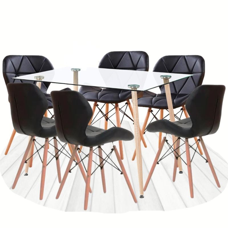 GENERICO - MESA DE VIDRIO 120X80 + 4 SILLAS RADAR NEGRO