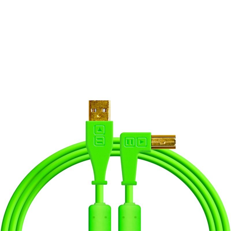 GENERICO - Cable USB-A a USB-B 1.5 Metros Angulo Verde Chroma Cables DJ Techtools