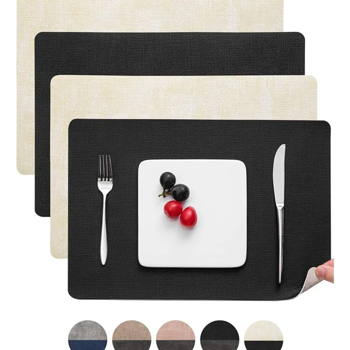 AZ AURAZEUS - Set 4 Individuales Ecocuero Impermeables Antimanchas Reversibles AZ