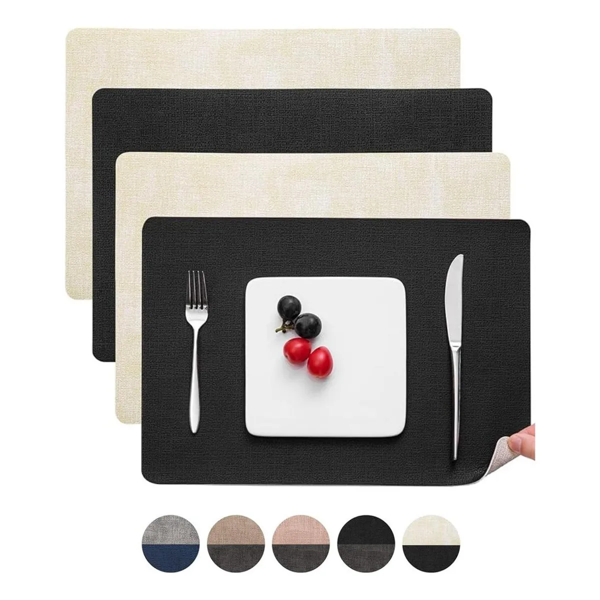 AZ AURAZEUS - Set 4 Individuales Ecocuero Impermeables Antimanchas Reversibles AZ