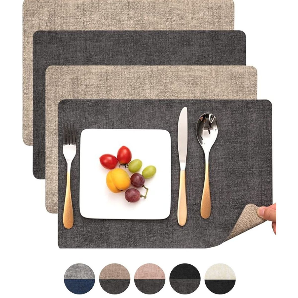 AZ AURAZEUS - Set 4 Individuales Ecocuero Impermeables Antimanchas Reversibles