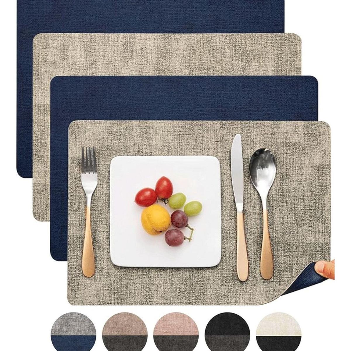 AZ AURAZEUS - Set 4 Individuales Ecocuero Impermeables Antimanchas Reversibles Az